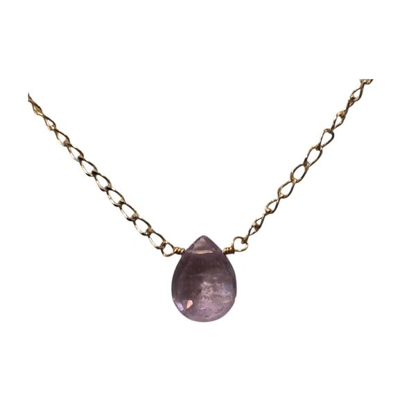 Necklace Luna Norte Small Teardrop Purple Bead 16" Matte Gold Tone Adjustable - Picture 2 of 6